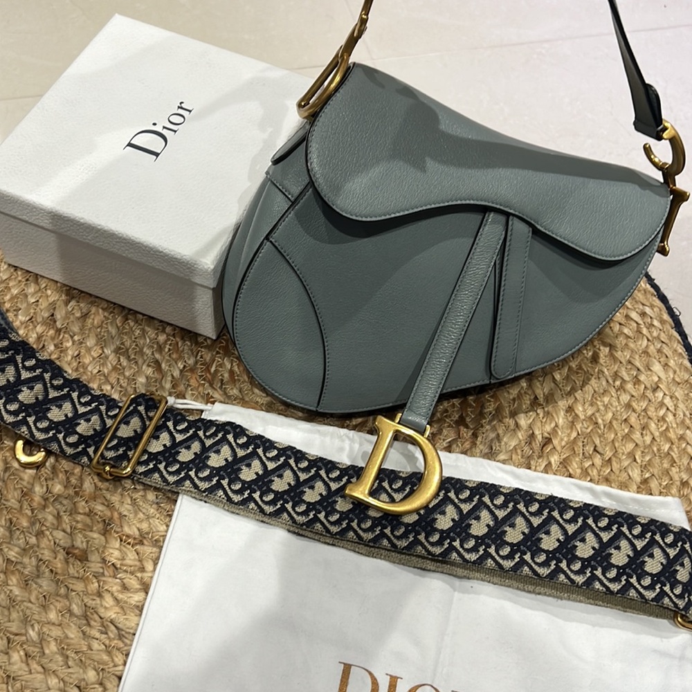 Dior Gray Saddle Bag with Gold